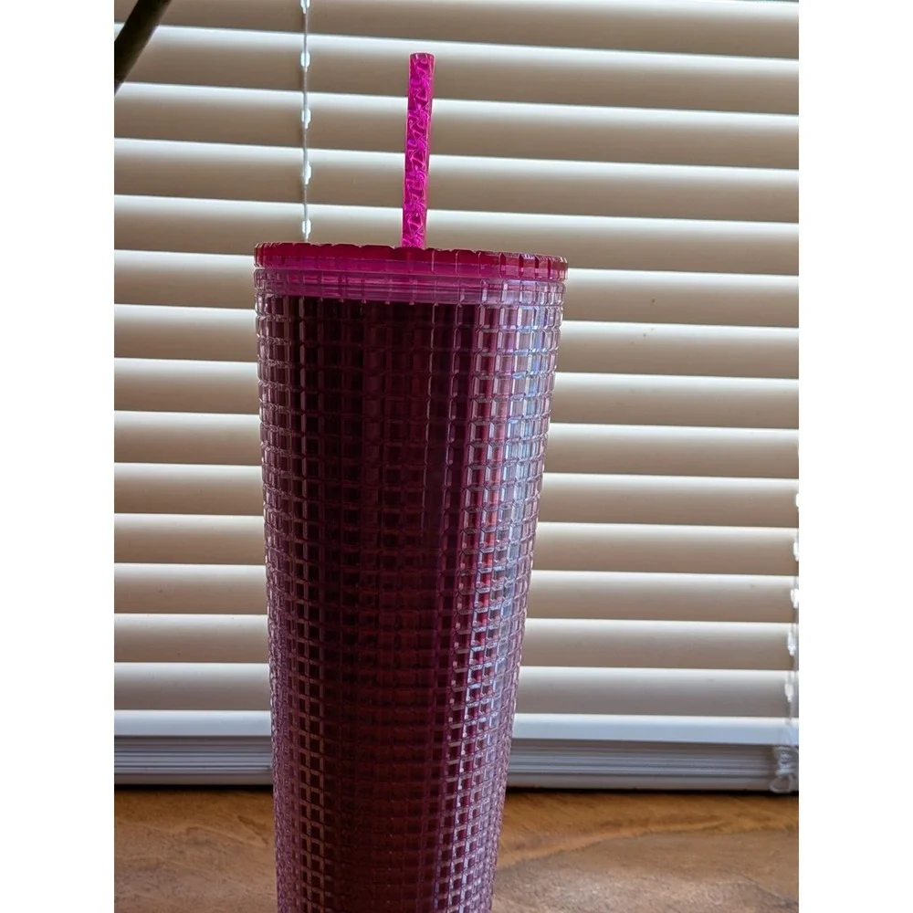 Starbucks 2023 Grid Bubblegum Gradient Pink Silver Iridescent Tumbler Cup 24 oz‎